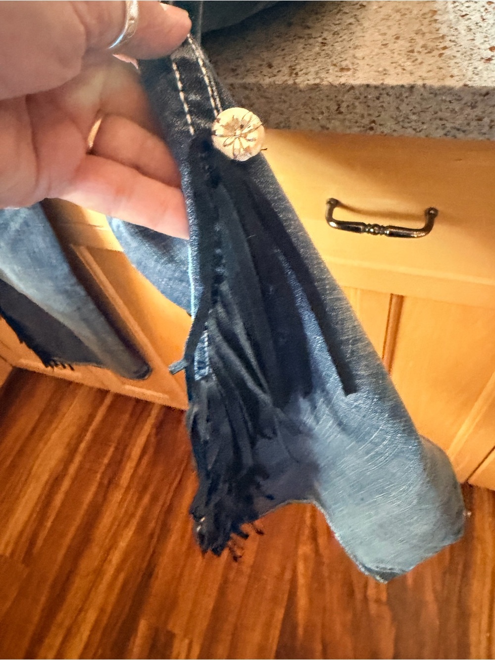 47 Womens Dark Blue Boot Cut Jeans with Fringe Detail